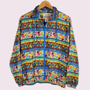 Vintage SOLARE SPORTA Tiger Floral Zip Up Jacket Size M Lightweight Colorful